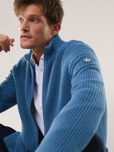 Zip-Jacke Patentstrick Rauchblau