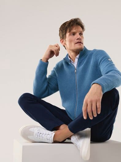 Zip-Jacke Patentstrick Rauchblau