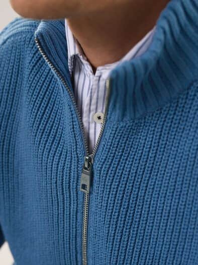 Zip-Jacke Patentstrick Rauchblau