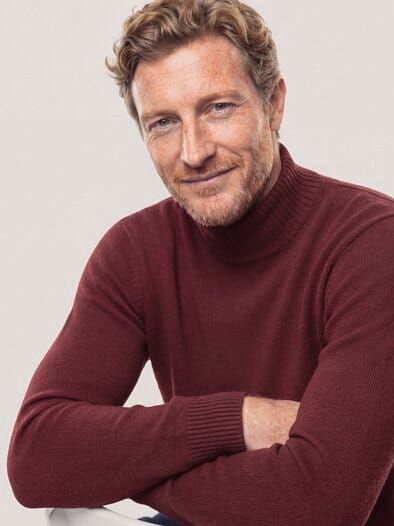 Stehkragen-Pullover mit Merinowolle Bordeaux
