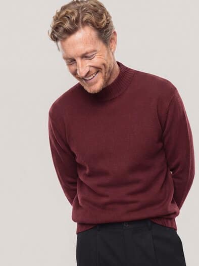 Stehkragen-Pullover mit Merinowolle Bordeaux