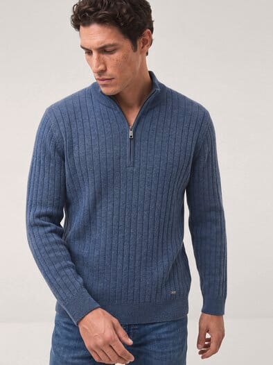 Troyer aus Wollmischung Jeansblau