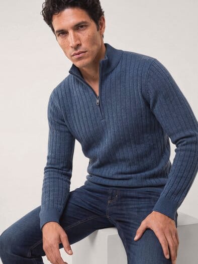 Troyer aus Wollmischung Jeansblau