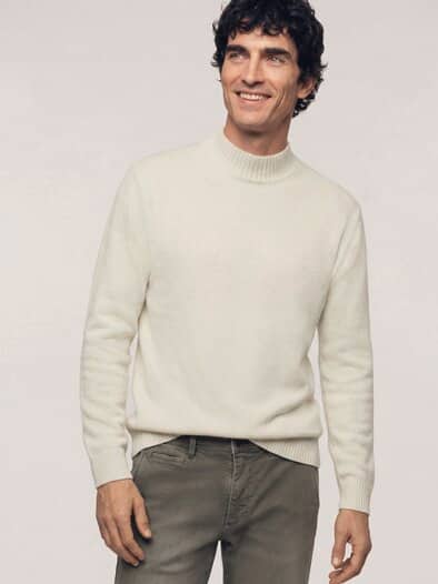 Stehkragen-Pullover mit Merinowolle Wollweiß