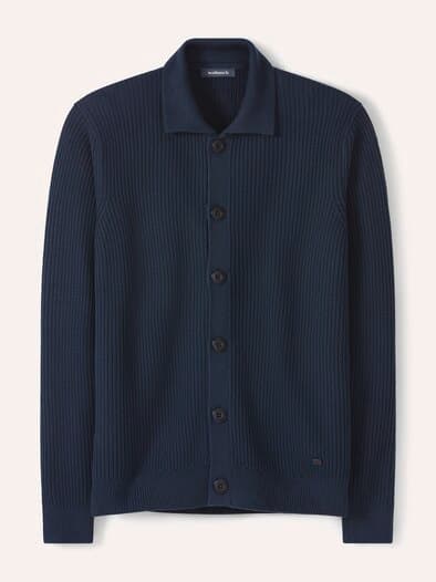 Gerippter Polo-Cardigan Marine