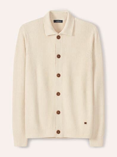 Gerippter Polo-Cardigan Wollweiß