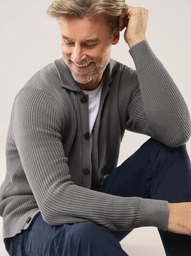 Gerippter Polo-Cardigan Grau