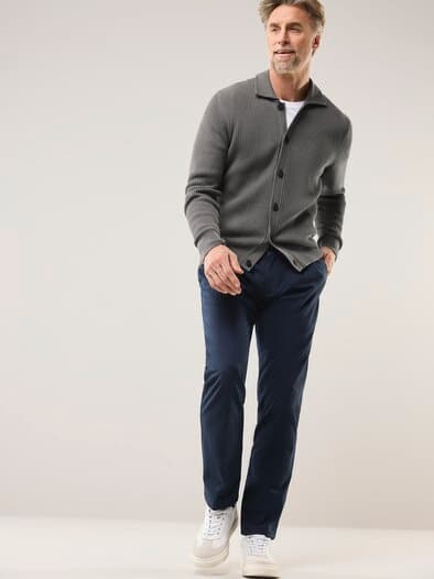 Gerippter Polo-Cardigan Grau