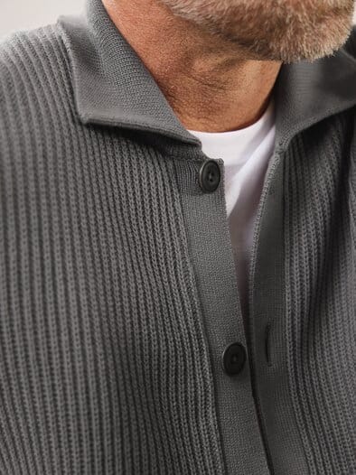 Gerippter Polo-Cardigan Grau