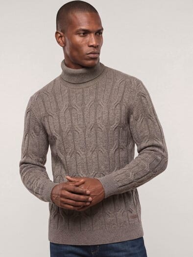 Rollkragenpullover mit Yakwolle Taupe
