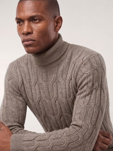 Rollkragenpullover mit Yakwolle Taupe