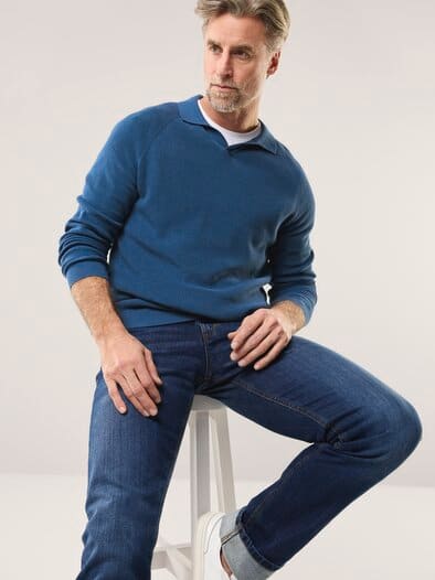 Gerippter Polopullover Rauchblau