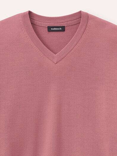 V-Pullover Merino Extrafein Rosenholz