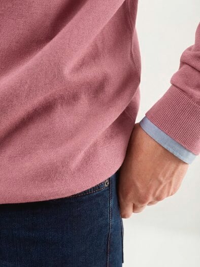 V-Pullover Merino Extrafein Rosenholz