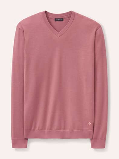 V-Pullover Merino Extrafein Rosenholz