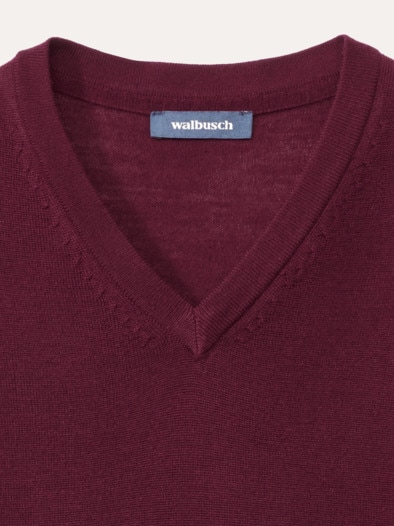 V-Pullover Merino Extrafein Bordeaux