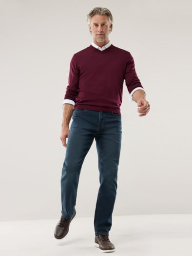 V-Pullover Merino Extrafein Bordeaux