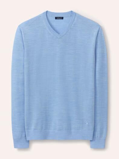 V-Pullover Merino Extrafein Hellblau