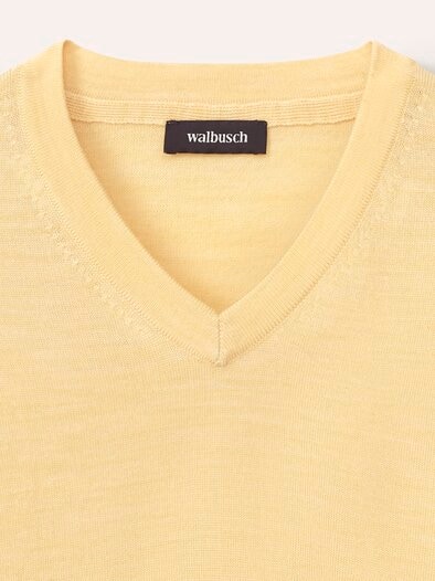 V-Pullover Merino Extrafein Zitronengelb