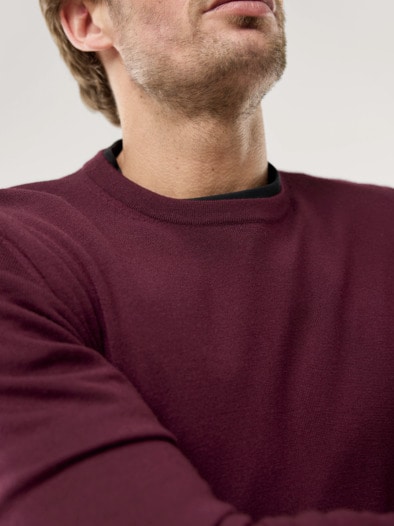 Rundhals-Pullover Merino Extrafein Bordeaux