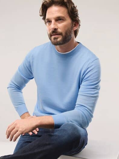 Rundhals-Pullover Merino Extrafein Hellblau