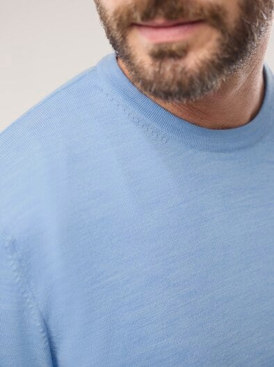 Rundhals-Pullover Merino Extrafein Hellblau