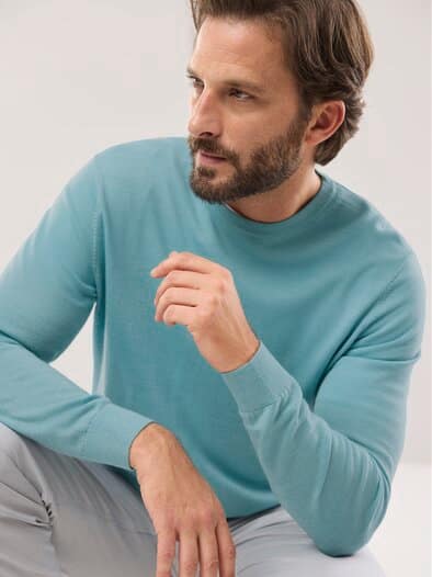 Rundhals-Pullover Merino Extrafein Mintgrün