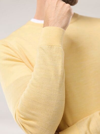 Rundhals-Pullover Merino Extrafein Zitronengelb