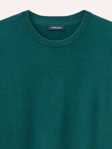 Rundhals-Pullover Merino Extrafein Blaugrün