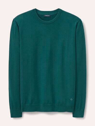 Rundhals-Pullover Merino Extrafein Blaugrün