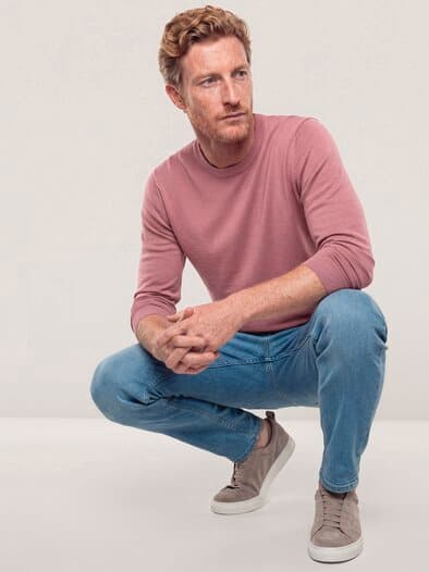 Rundhals-Pullover Merino Extrafein Rosenholz