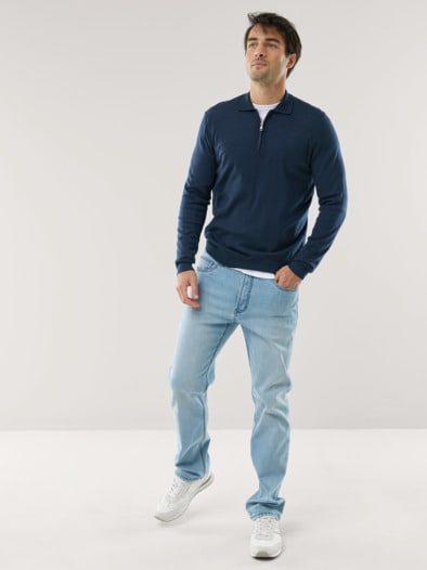 Polo-Pullover Merino Extrafein Marine