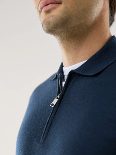 Polo-Pullover Merino Extrafein Marine