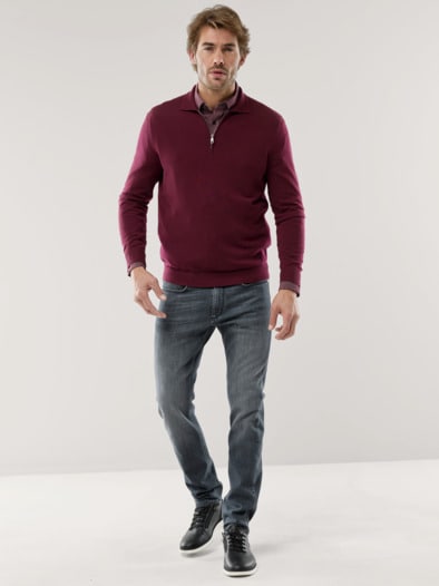 Polo-Pullover Merino Extrafein Bordeaux