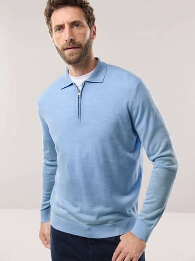 Polo-Pullover Merino Extrafein Hellblau