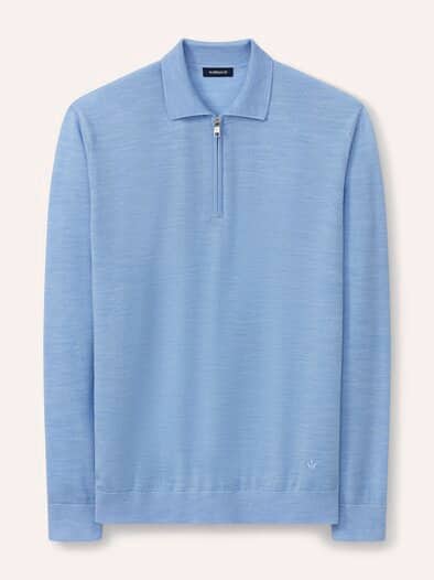 Polo-Pullover Merino Extrafein Hellblau