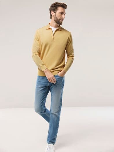 Polo-Pullover Merino Extrafein Zitronengelb