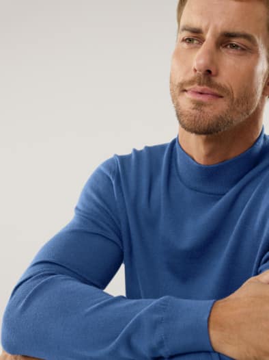 Stehbund-Pullover Merino Extrafein Königsblau