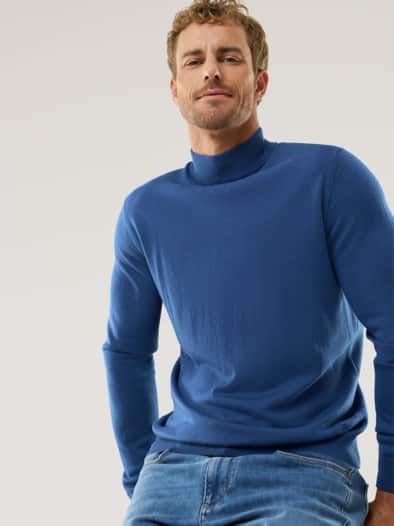 Stehbund-Pullover Merino Extrafein Königsblau