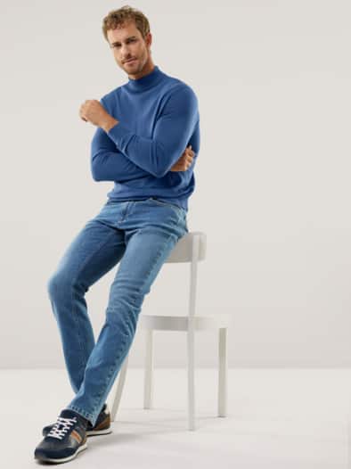 Stehbund-Pullover Merino Extrafein Königsblau