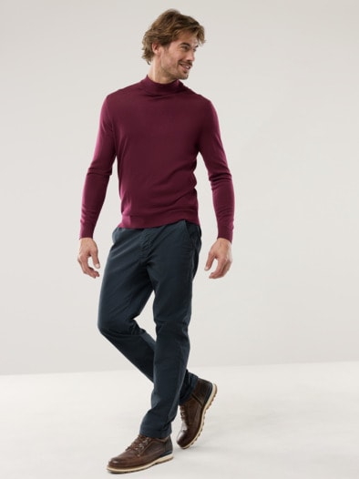 Stehbund-Pullover Merino Extrafein Bordeaux