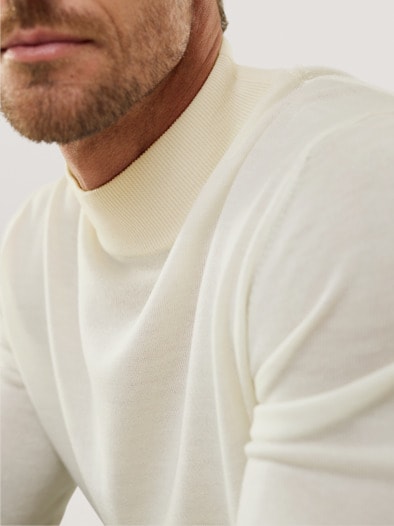 Stehbund-Pullover Merino Extrafein Offwhite
