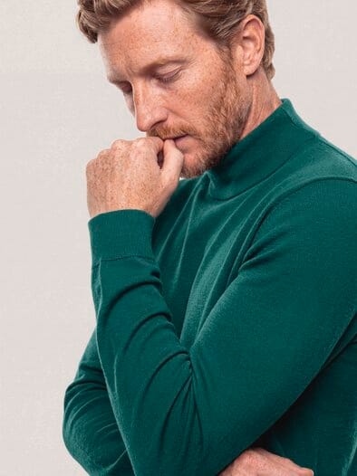Stehbund-Pullover Merino Extrafein Blaugrün