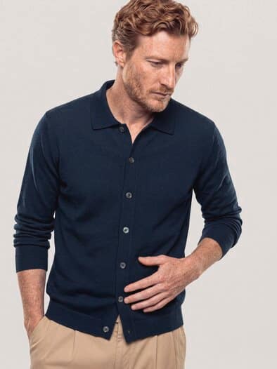 Strickpolo aus Merinowolle Marine