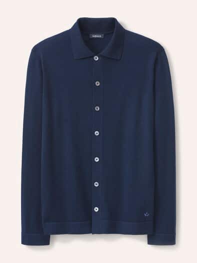 Strickpolo aus Merinowolle Marine