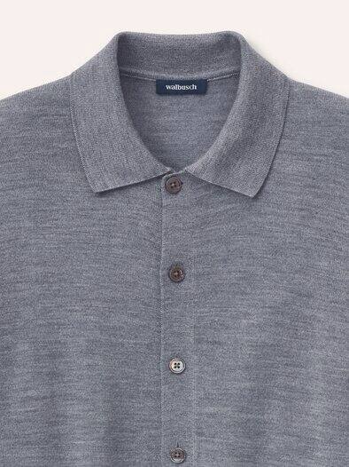 Strickpolo aus Merinowolle Grau Melange