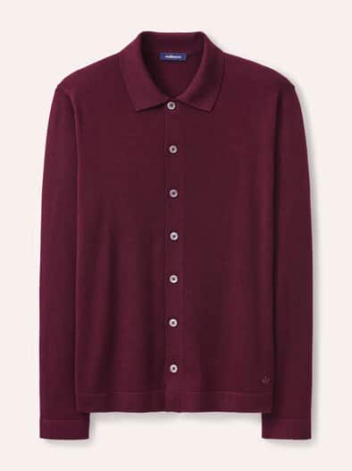 Strickpolo aus Merinowolle Bordeaux