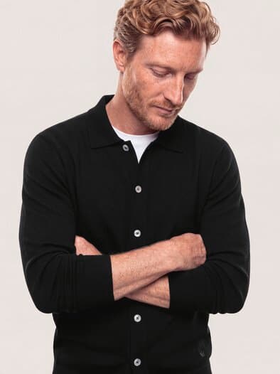 Strickpolo aus Merinowolle Schwarz