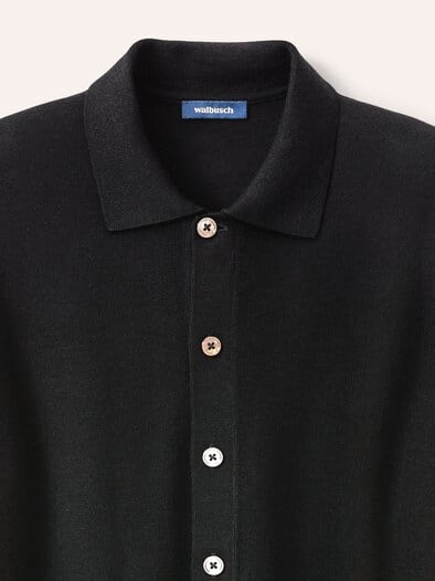 Strickpolo aus Merinowolle Schwarz