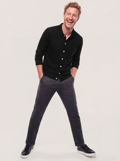 Strickpolo aus Merinowolle Schwarz